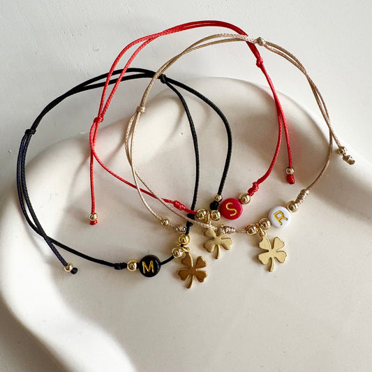 Braccialetto Letterina e Quadrifoglio Gold