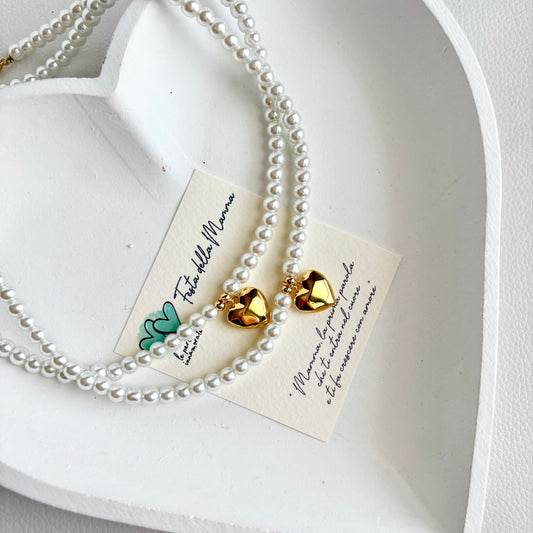 Collana 💛 MaxiCuore Bombato e Perle